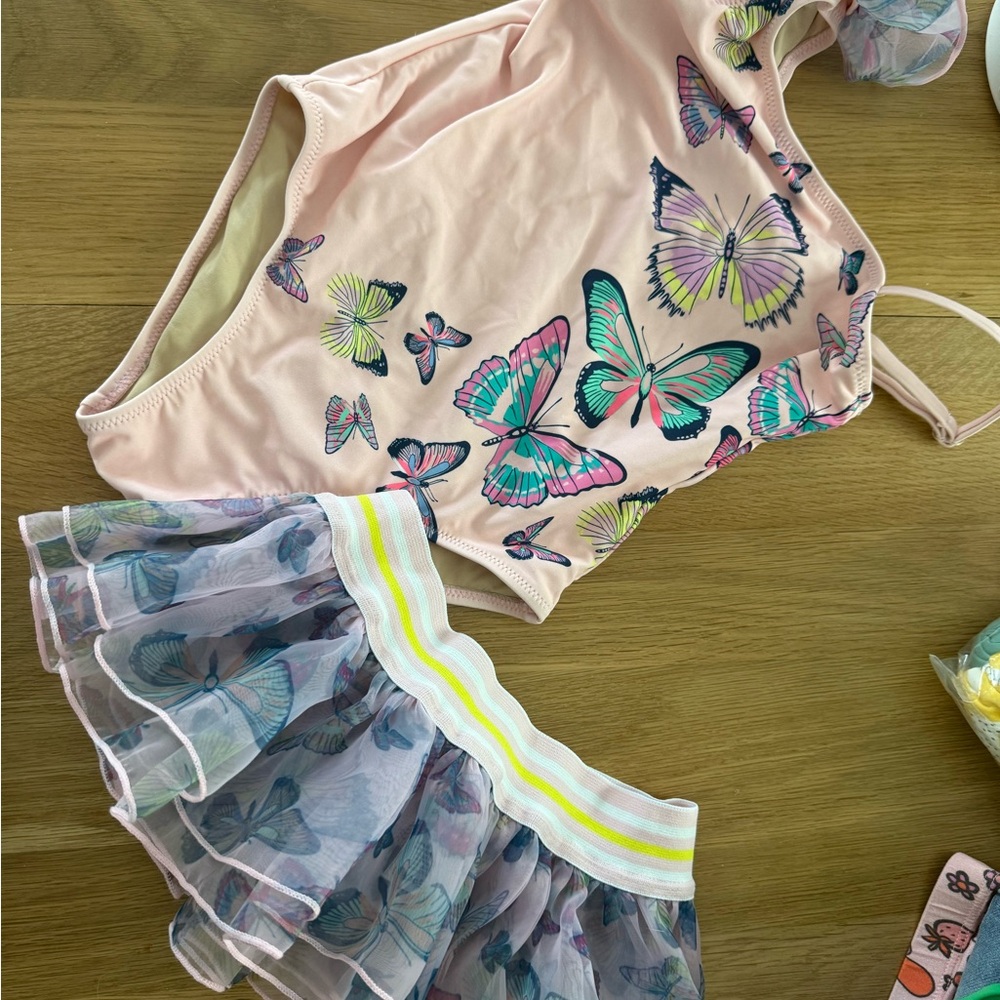 Butterfly Print Swimsuit with Tulle Skirt